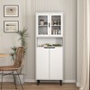 Tempered Glass Door Tall Storage Bookcase with adjustable board, 4 doors MDF painting finished cabinet, White, Living room Bedroom storage - 2 of 4