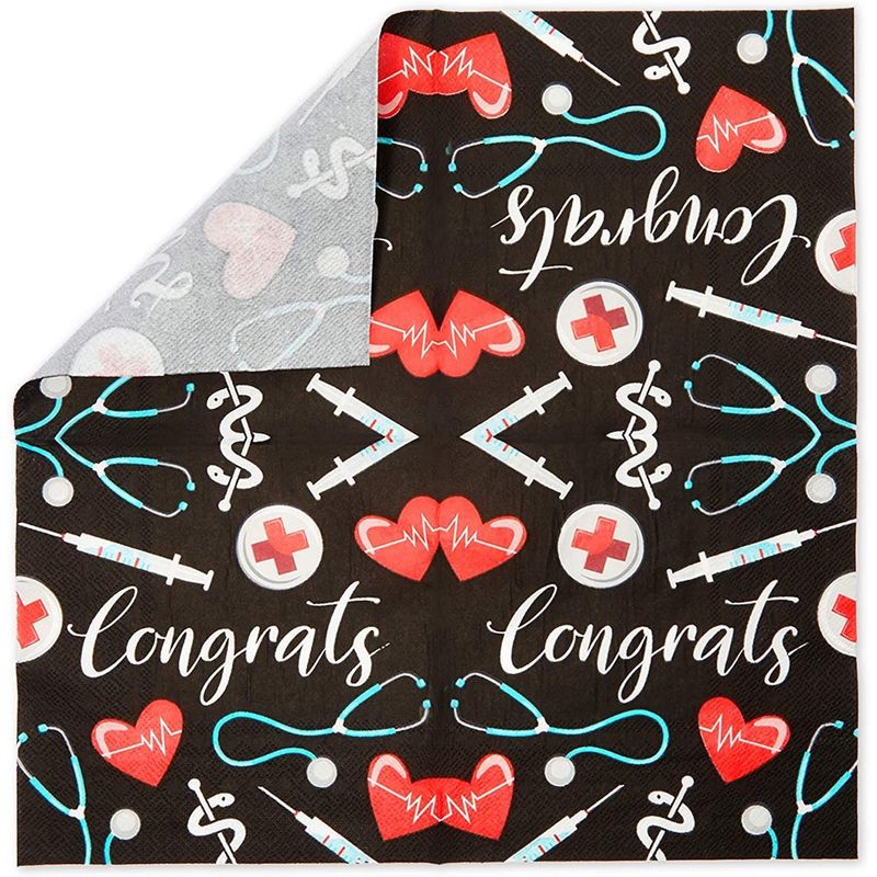 Sparkle and Bash 100 Pack Nurse Graduation Disposable Paper Napkins, Class of 2024 Grad Party Supplies Decorations, Black, 6.5 x 6.5 in, 5 of 7