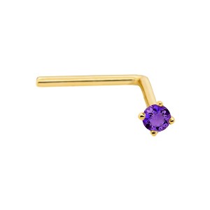 Jewelry Avalanche 22G 14K Gold L-shape Nose Stud with Amethyst Gemstone - 1 of 2