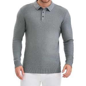 INSPIRE CHIC Men's Long Sleeve Solid Color Pullover Business Knitted Polo Shirt - 1 of 4