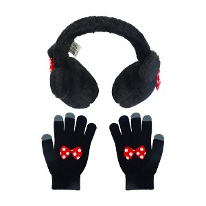 Disney Women's Minnie Mouse Polka-Dot Bow Plush Earmuffs and Gloves Set - 1 of 3