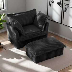 2-Piece Corduroy Armchair + Ottoman Set with Deep Seats - 1 of 4