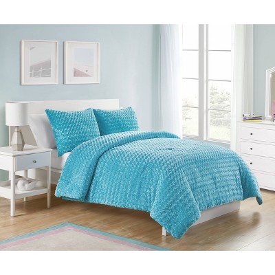 Blue Victoria Classics Rose Faux Fur Comforter Set Full 3pc - VCNY