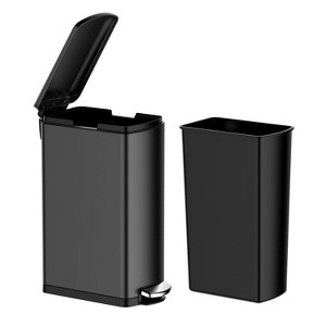 8 Gallon Slim Kitchen Trash Can, Stainless Steel Garbage Can with Inner Bucket, Step-on Rubbish Bin with Soft-Close Lid  for Narrow Spaces - 1 of 4