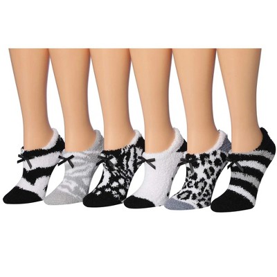 Tipi Toe Women's 6 Pairs Cozy Microfiber Anti-Skid Safari Monochrome Patterned Fuzzy Crew Socks