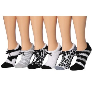Tipi Toe Women's 6 Pairs Cozy Microfiber Anti-Skid Safari Monochrome Patterned Fuzzy Crew Socks - 1 of 4