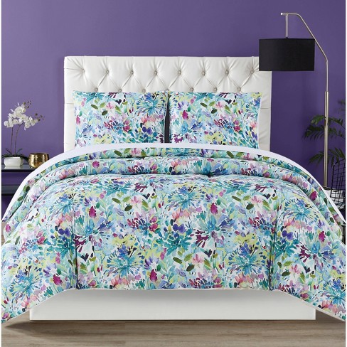 3pc Full/queen Dahlia Comforter Set Blue/green/purple - Christian