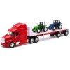 Peterbilt 387 Flatbed Truck Red with 2 Farm Tractors Blue and Green "Long Haul Trucker" Series 1/32 Diecast Model by New Ray - 2 of 3