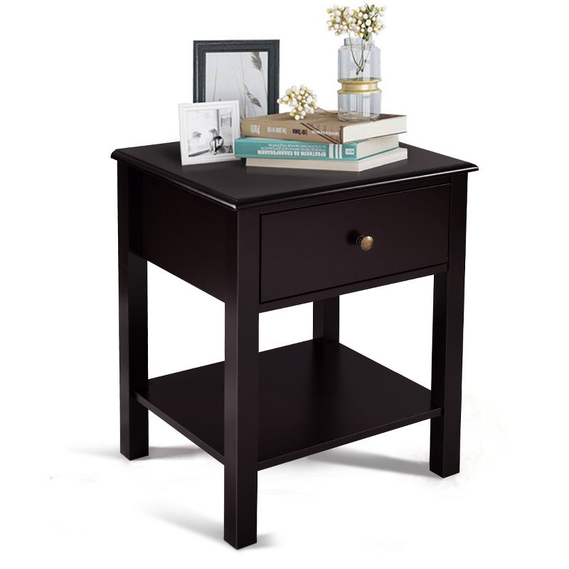 Tangkula 2PC End Table Nightstand w/Drawer & Shelf Bedroom Living Room Furniture Brown/Black/White, 5 of 10