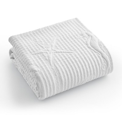 White Cotton Coastal Quilted Reversible Throw Blanket 50x60