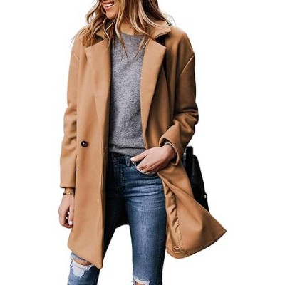 Zeagoo Womens Winter Coats Classic Lapel Collar Peacoat Mid-Long Camel Wrap Coat with Pockets