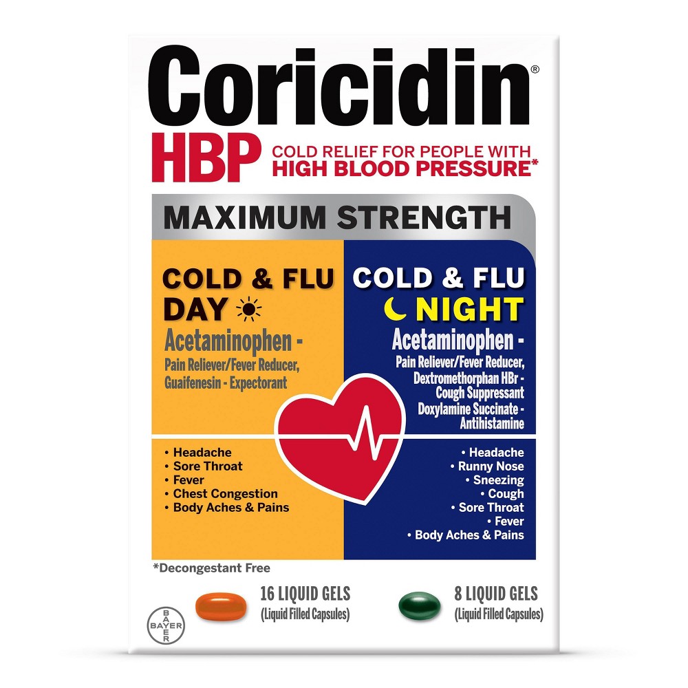 Coricidin High Blood Pressure Max Strength Multi-Symptom Day and Night Softgels - 24ct