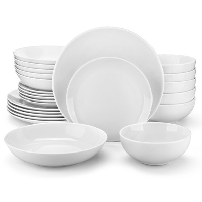 vancasso 24 Piece White Porcelain Round Dinnerware Set With 6 Piece Dinner/Dessert/Soup Plate and Bowl