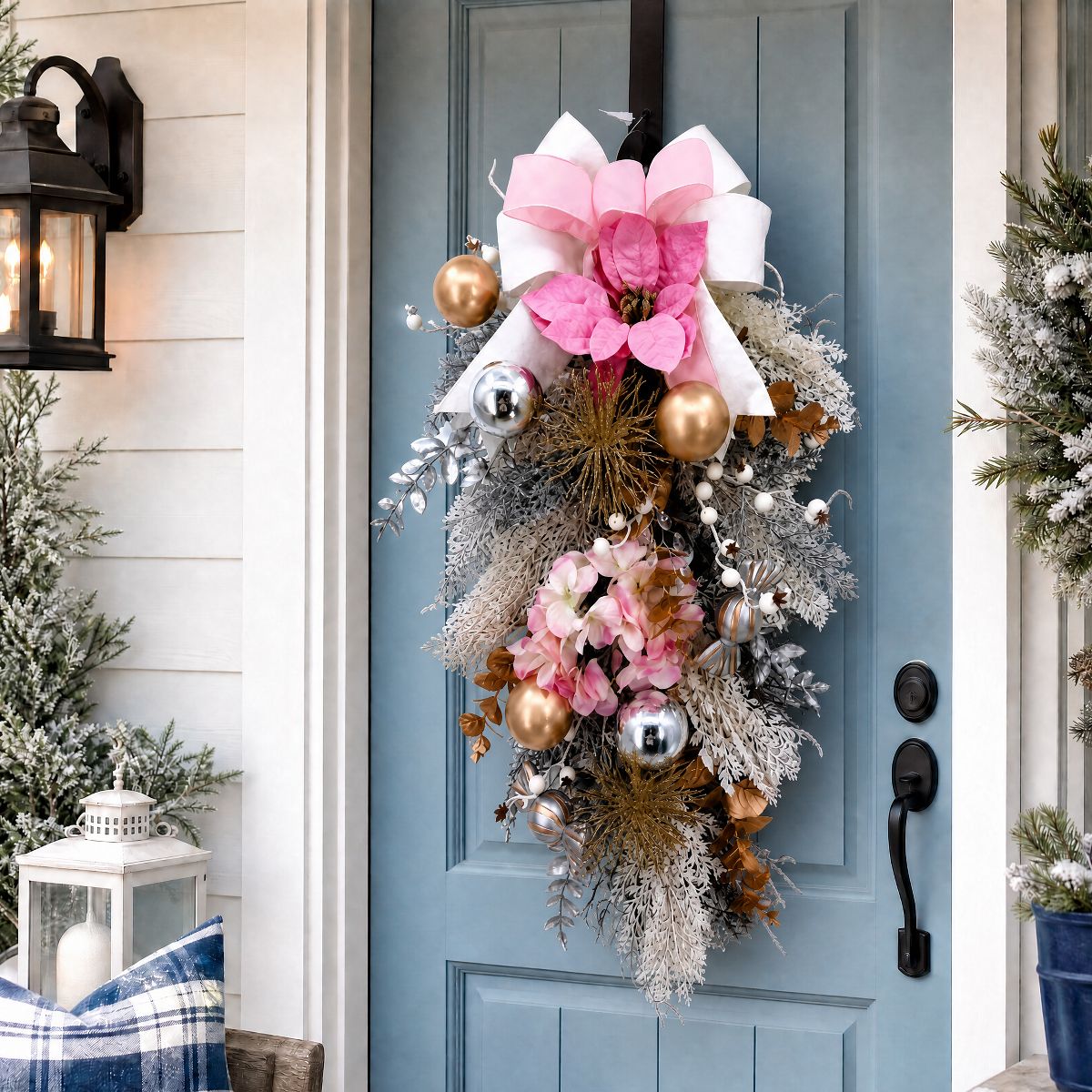 Garvee 30-Inch Christmas Wreath for Front Door with Pink Ribbon Bow - Artificial PVC Wreath for Holiday Door Decor Indoor Outdoor - thumbnail 8