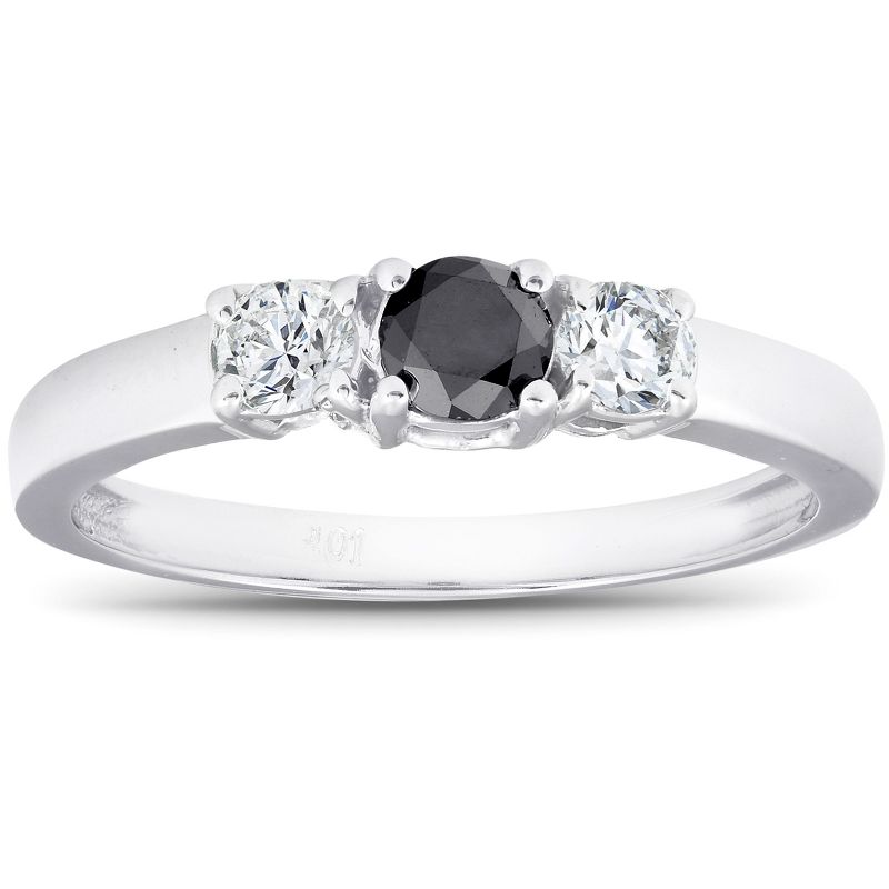 Pompeii3 1/2ct Black & White Diamond 3-Stone Engagement Ring 10K White Gold, 1 of 6