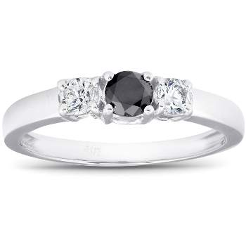 Pompeii3 1/2ct Black & White Diamond 3-Stone Engagement Ring 10K White Gold