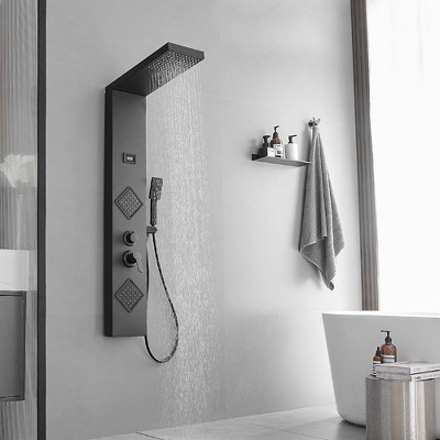 Matte Black 47" Shower Panel System with Rainfall Shower Head and Body Jets
