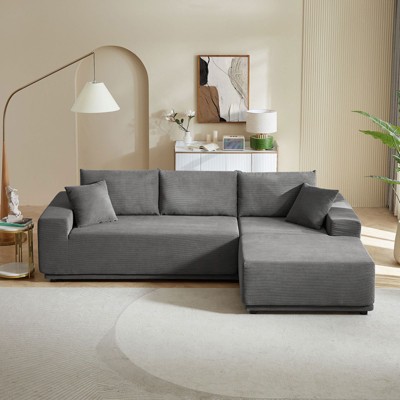 FURNIinspire L Shape Sectional Sofa corduroy Couches Modular Sofa Set Upholstered Sleeper Sofa for Living Room, Bedroom, Gray, 39.76"*34.25"*7.48"