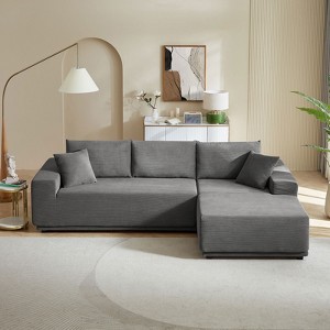 GlasFlength L Shape Sectional Sofa corduroy Couches Modular Sofa Set Upholstered Sleeper Sofa for Living Room, Bedroom, Gray, 39.76"*34.25"*7.48" - 1 of 4