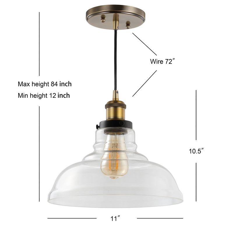 11&#34; Metal/Glass Litchfield Farmhouse Pendant (Includes Energy Efficient Light Bulb) Brass - JONATHAN Y, 5 of 7