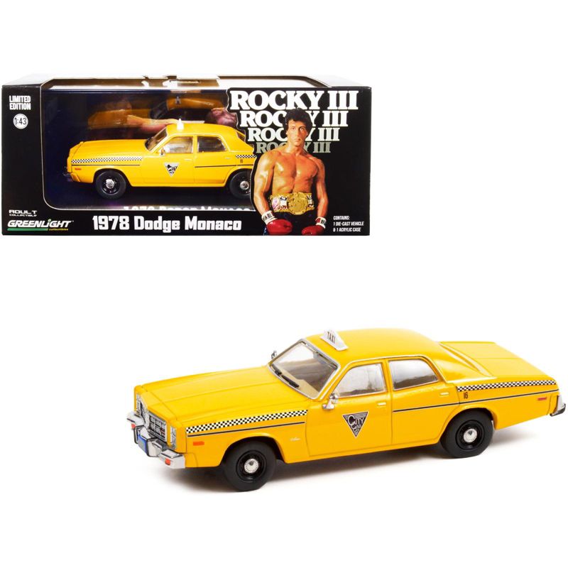 1978 Dodge Monaco Taxi "City Cab Co." Yellow "Rocky III" (1982) Movie 1/43 Diecast Model Car by Greenlight, 1 of 4