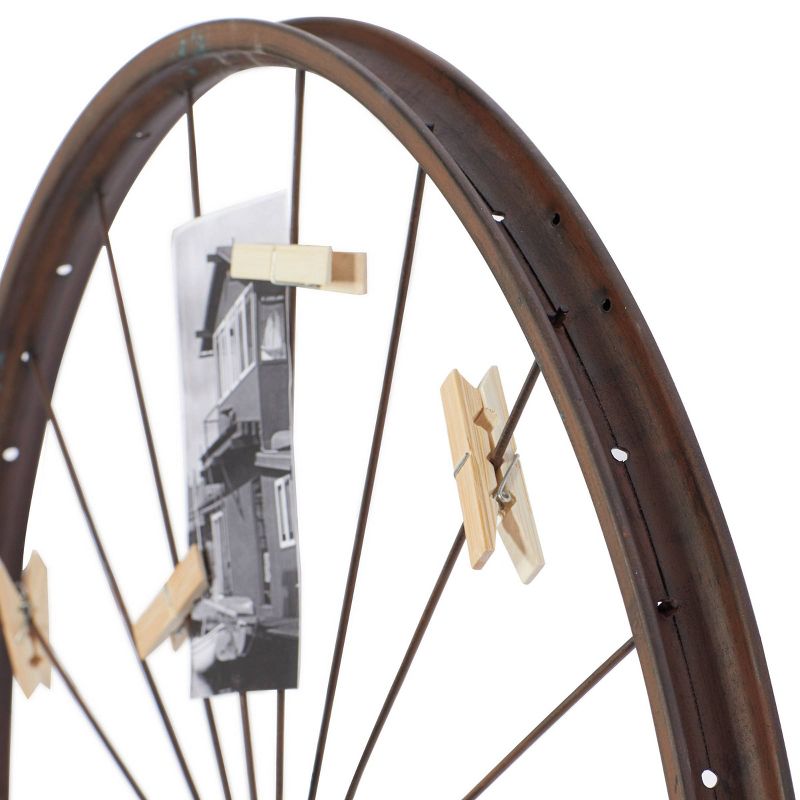 Metal Bike Wheel Wall Decor with Clothespin Photo Brown - Olivia &#38; May, 3 of 8