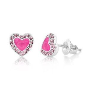 Chanteur Hypoallergenic Kids Jewelry Accessories Heart Enamel CZ White Gold Palladium Plating Stud Earrings Surgical Titanium Posts - 1 of 1