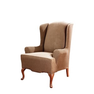 Stretch Stripe Wing Chair Slipcover Brown - Sure Fit