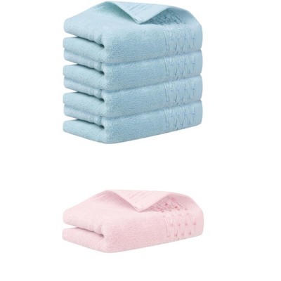 REGALWOVEN 5 Pack Embroidery Pattern Cotton Hand Towels Set Bathroom, Kitchen 14" x 30"
