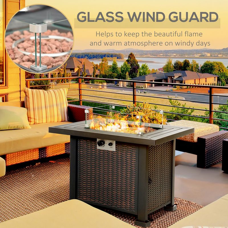 Outsunny 34 In Fire Pit Table, 50,000BTU Gas Firepits for Outside with Glass Wind Guard, Lava Rocks and Lid, Auto Ignition, CSA Certification, 5 of 9
