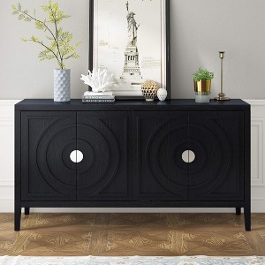 ORRD Retro Sideboard w/Circular Groove Doors & Round Metal Handles - For Entryway/Living/Dining Room（Black） - 1 of 4