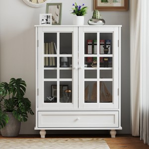 Okak Minimalist Sideboard Cabinet with 2 Glass Doors, Buffet Cabinet with 1 Drawer and 2 Shelves, Storage Cabinet for Dining Room, Living Room - 1 of 4