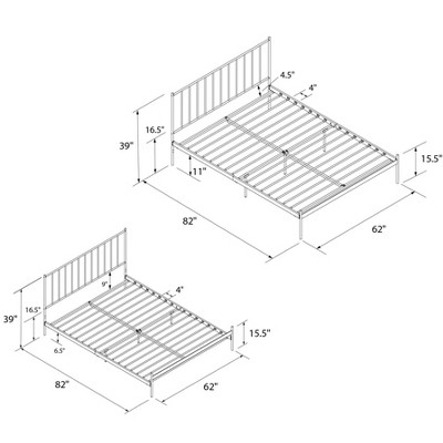 Ares White Metal Queen Bed Frame with Adjustable Height