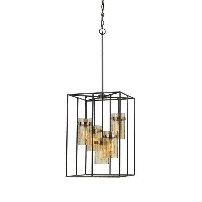 39.8" Glass Cremona Pendant Black/Antique Brass - Cal Lighting