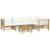 vidaXL Bamboo Patio Lounge Set - 6 Piece Outdoor Garden Sofa Set with Cream White Cushions, Modular Design, Ideal for Patio, Deck, Porch or Poolside - 3 of 4