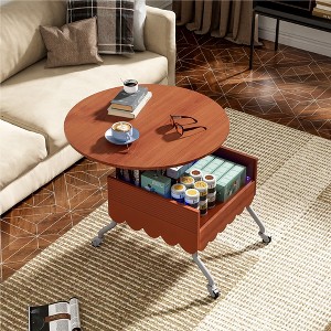 28"W Lift-Top Coffee Table Cocktail Table Center Table with Round Table, Wheels, Storage Space, Multi-Color LED and Metal Frame, Mahogany-ModernLuxe - 1 of 4