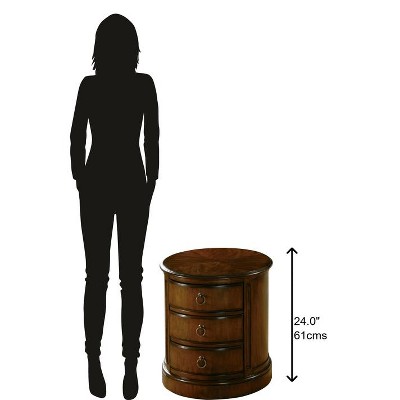 Traditional Cherry Veneer Round Drum End Table with Storage