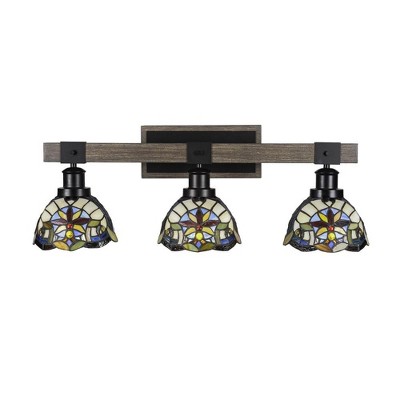 Toltec Lighting Tacoma 3 - Light Vanity in  Black/Painted Wood with 7" Earth Star Art Glass Shade