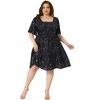 Agnes Orinda Women's Plus Size Sparkly Star Square Neck Ruffle Short Sleeve Flowy Summer Midi Dress - 3 of 4