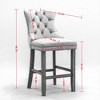 Tramull Set of 2 Velvet Bar Stools, Button Tufted Mid-Century Design with Wood Legs & Chrome Nailheads - 2 of 4
