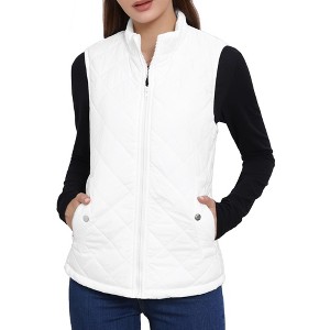 Allegra K Women's Stand Collar Lightweight Gilet Quilted Zip Vest - 1 of 4