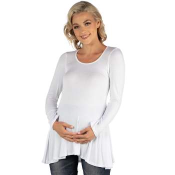 24seven Comfort Apparel Womens Long Sleeve Solid Color Swing Style Flared Maternity Tunic Top