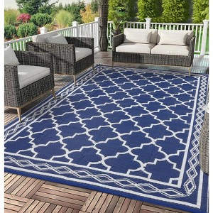 Reversible Rug, Waterproof Geometric Mat for Patio, Deck & Picnics - 1 of 4