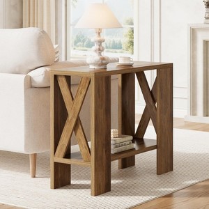 Tribesigns 2-Tier Side Table, Farmhouse End Table with Storage Shelves, Sofa Side Table for Small Spaces, Living Room, Bedroom, Rustic Brown - 1 of 4