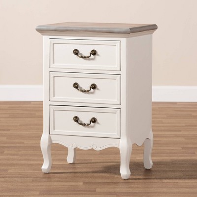Capucine Whitewashed Oak and White 3-Drawer Nightstand