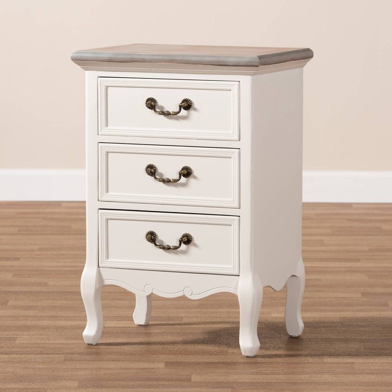 Capucine Two-Tone Natural Whitewashed Oak Finished Wood 3 Drawer Nightstand White - Baxton Studio, 5 of 11