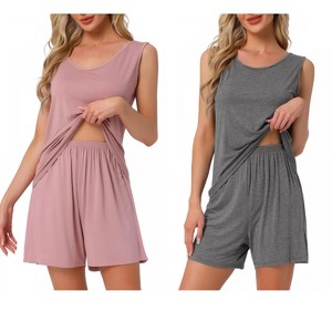 INSPIRE CHIC Women's 2 Pcs Cotton Soft Sleeveless Cami & Shorts Pajama Set - 1 of 4