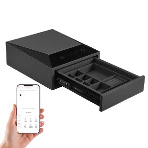 UNISOAR Biometric Fingerprint Jewelry Safe for Home , Leather Wrapped  Safe , Slide-Away Drawer, Digital Keypad & Fingerprint Lock - 1 of 4
