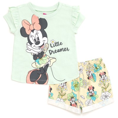 Disney Minnie Mouse Little Girls Tank Top French Terry Shorts And Scrunchie  3 Piece Outfit Set Yellow Daisies 7-8 : Target