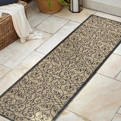 Madrid Black and Khaki Synthetic Flat Woven Runner Rug 2 x 8